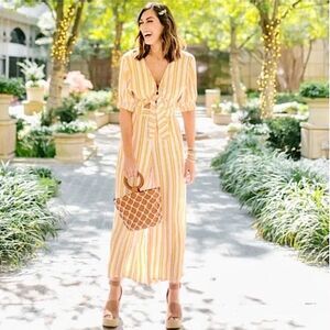 Faithfull The Brand Matese Striped Tie Front Cutout Jumpsuit Sun Stripe Small 4